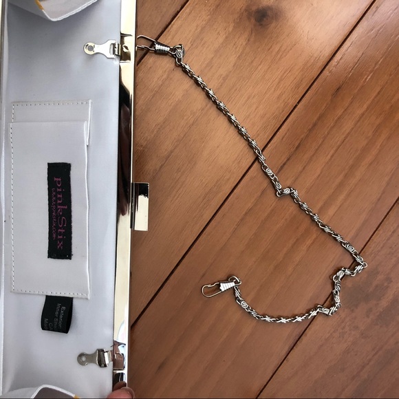 Silver Clutch Fancy Formal Dressy Purse Pink Stix - Picture 4 of 6